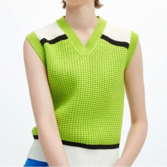 Marni x Uniqlo collab wool blend Kime green ivory v-neck c’est Sz L - Picture 1 of 9